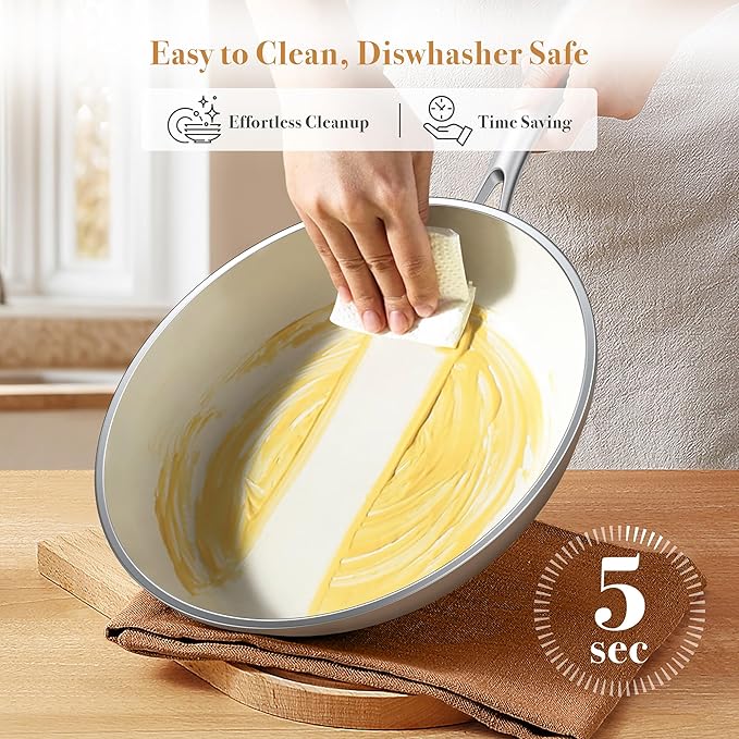 PekGema Ceramic Pots and Pans Set, 16 Pcs Cookware Set Non Toxic, Nonstick Kitchen Cookware, Oven Safe Cooking Pan Set, PFAS PTFE PFOA FREE, Cream White