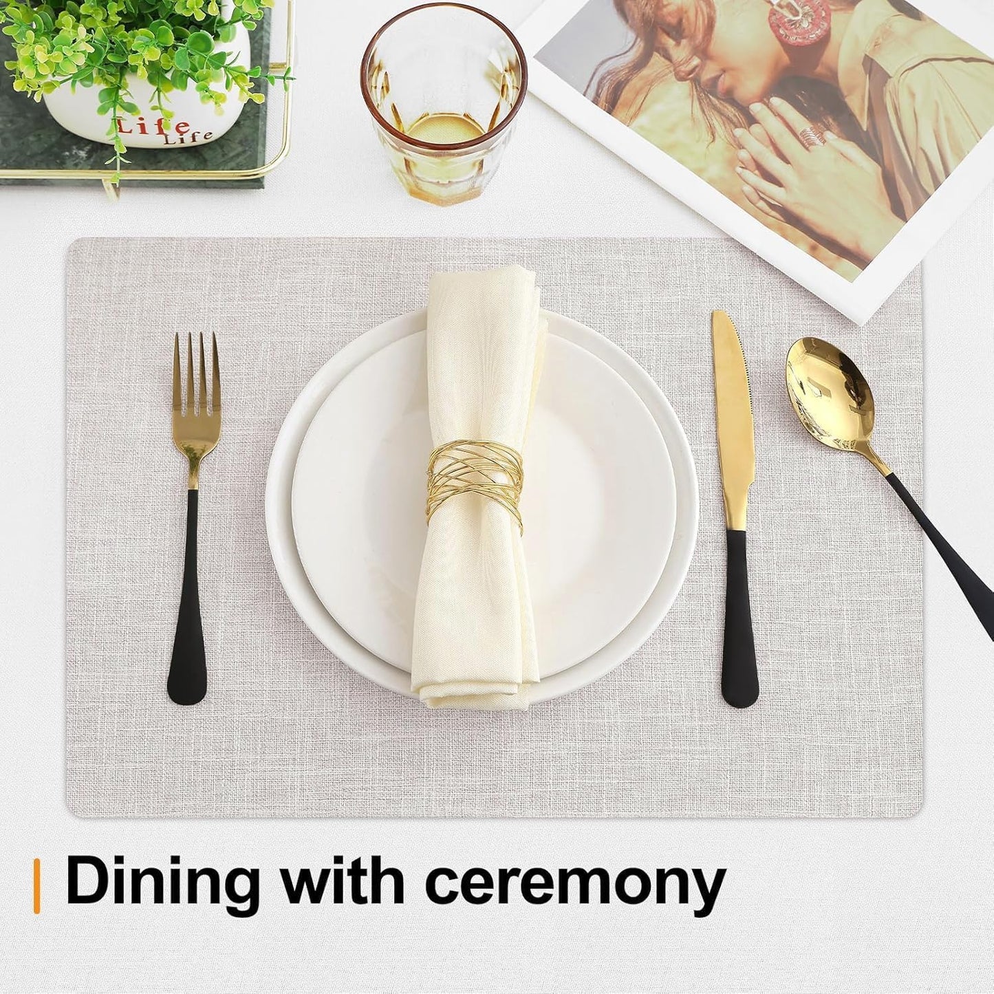 Homaxy Cloths Placemats for Dining Table Set of 4, Heat Resistant Washable Cotton Linen Blend Table Mats, Easy to Clean Place Mats for Indoor Outdoor Party Kitchen Decoration, 13" x 19", Beige