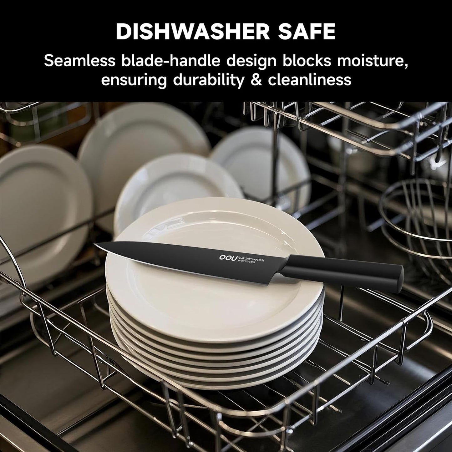 OOU Knife Set with Block and Sharpener,9 Pcs High Carbon German Steel Knife Block Set, Dishwasher Safe Knife Set with Upgrade Ventilated Block & Built-in Cutting Board Organizer, Anti-Rust