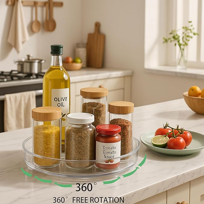 Maximize Space with 2 Pack 9 Inch Clear Acrylic Lazy Susan - Non-Skid Turntable Organizer for Kitchen, Cabinet, Pantry, Fridge & Makeup Storage