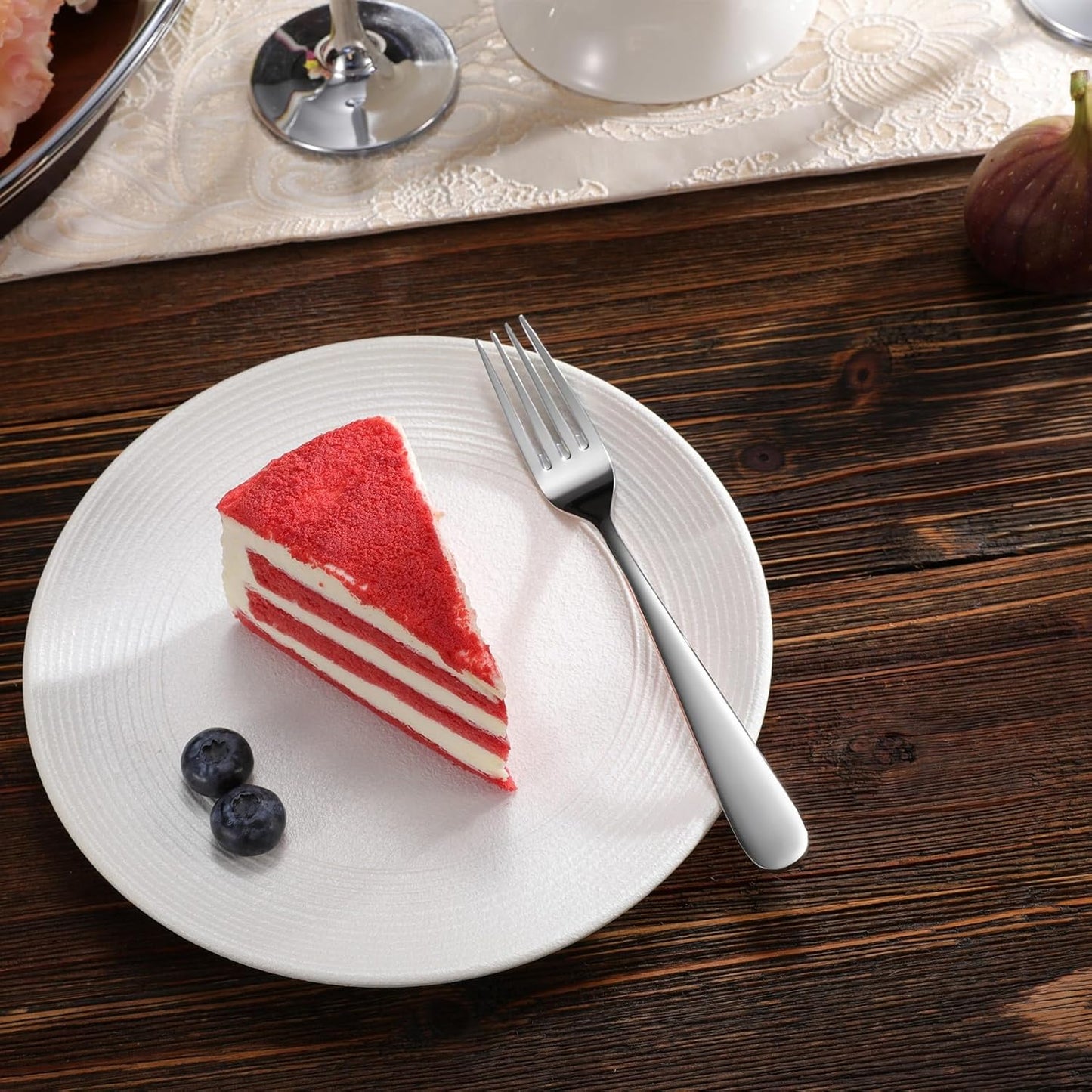 KEAWELL Premium Louise Forks, Set of 4, 18/10 Stainless Steel, Forks Silverware with Round Edge, Exceptional Mirror Finish, Dishwasher Safe (7.3" Salad Fork)