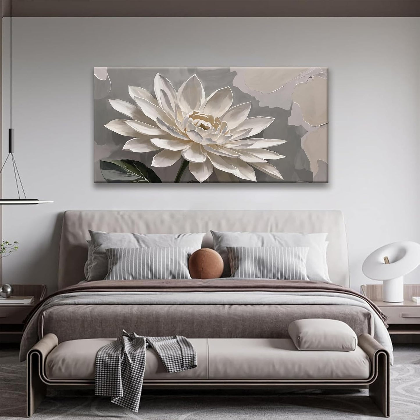 Canvas Art Wall Decor Floral Wall Art For Living Room Modern Canvas Wall Decor Prints Pictures White Flower Wall Art Picture For Bedroom Hotel Home Artwork 24x48 Inch