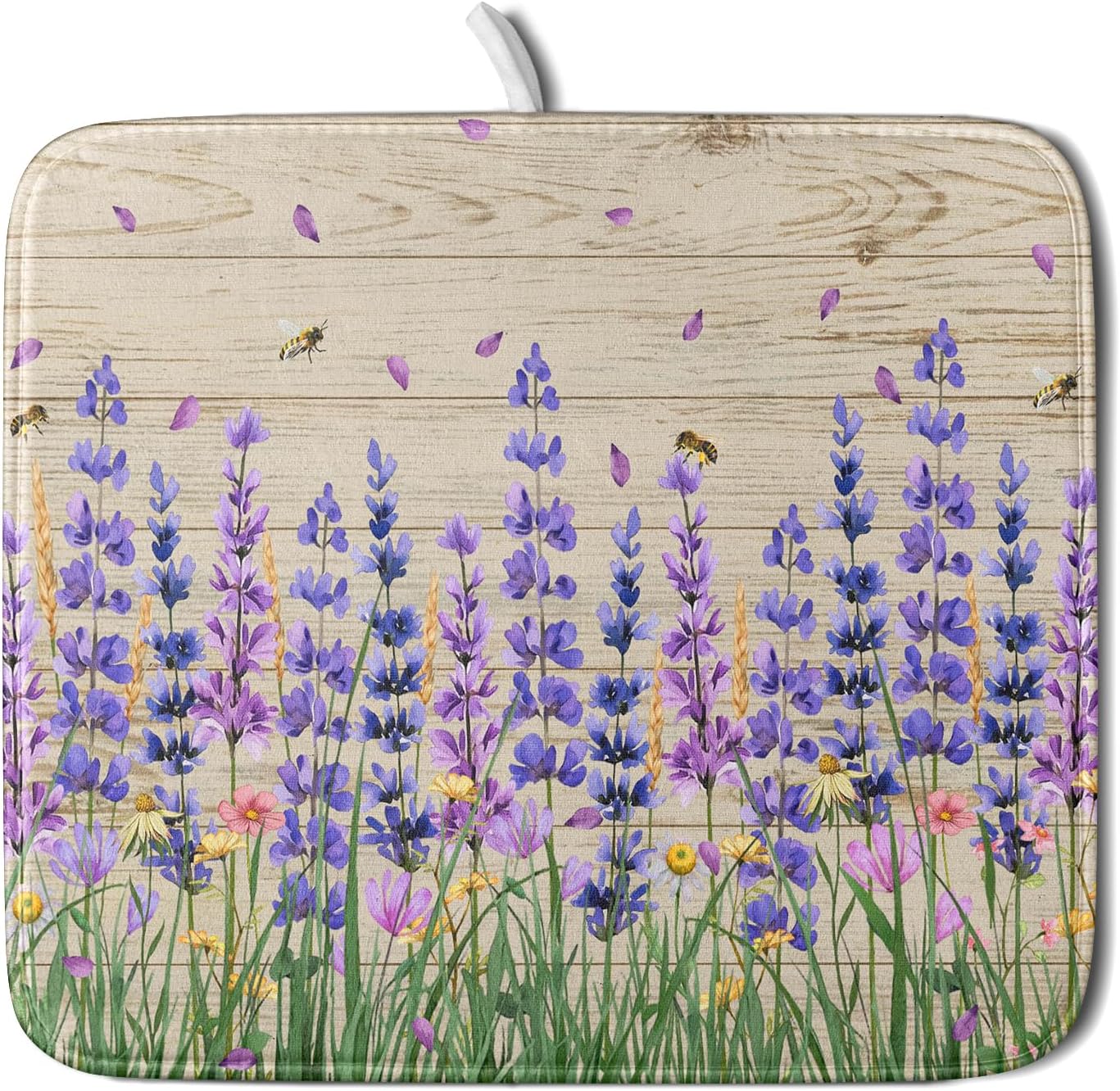 Lavender Floral Dish Drying Mat 16x18 inch Spring Summer Flower Decorative Fast Dry Dishes Drainer Mats Reversible Washable Dish Rack Pad