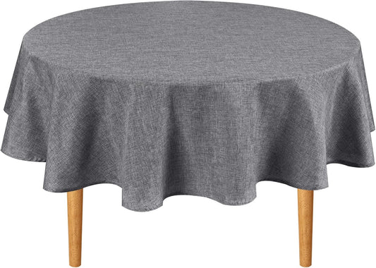 Hiasan Round Linen Tablecloth 70 Inch - Wrinkle and Stain Resistant Washable Polyester Fabric Table Cloth for Dining Room Kitchen Party, Grey
