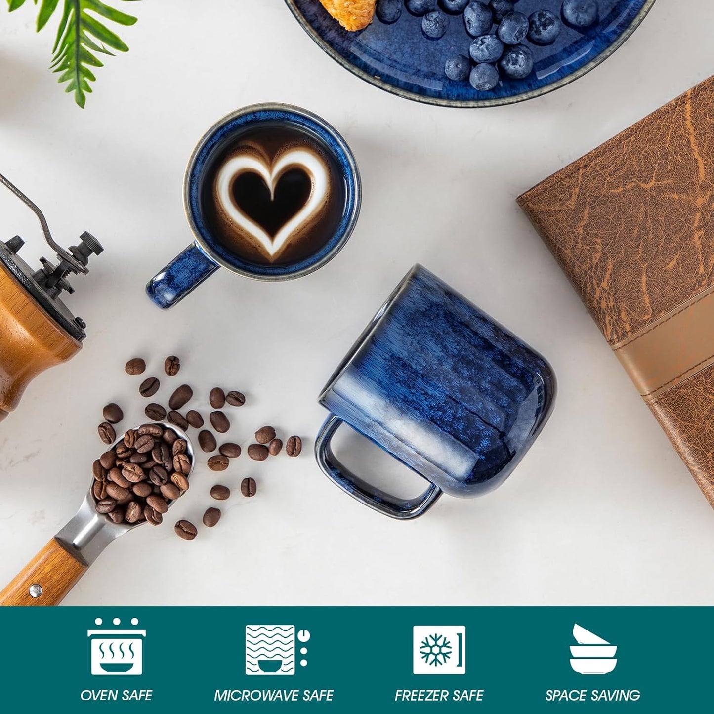 vancasso STARRY Coffee Mugs Set, 12 oz Ceramic Coffee Cups for Latte Hot Tea Cappuccino Cocoa Milk Stoneware Cups Set of 6, Dishwasher & Microwave Safe, Blue