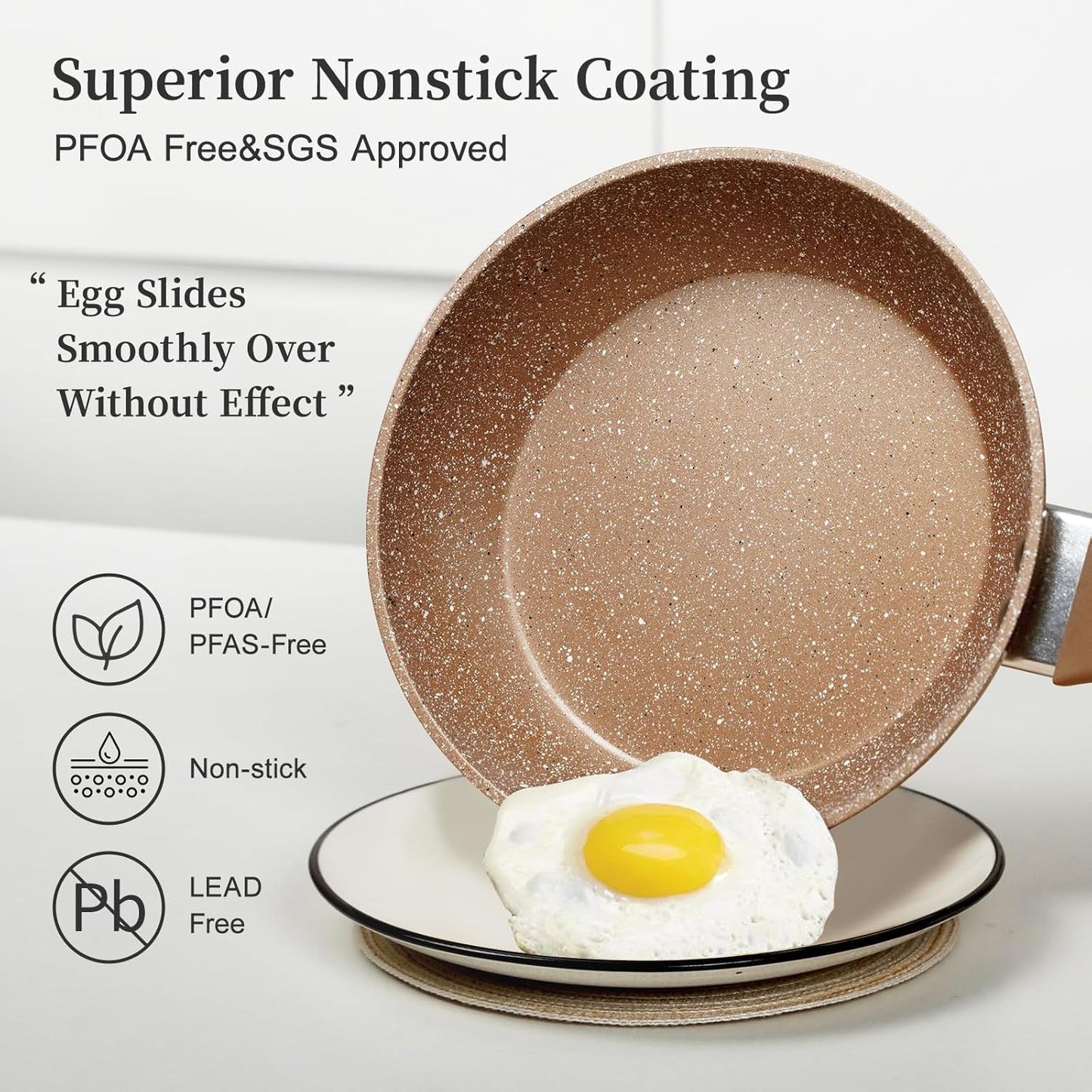 Innerwell Nonstick Frying Pan Set, Set of 3 Non Stick Frying Pans, Gold Granite Induction Cookware, 8inch&9.5inch&11inch Skillet Omelette Egg Frying Pan Set, kitchen Cooking Pan Set, PFOA&PFAS Free