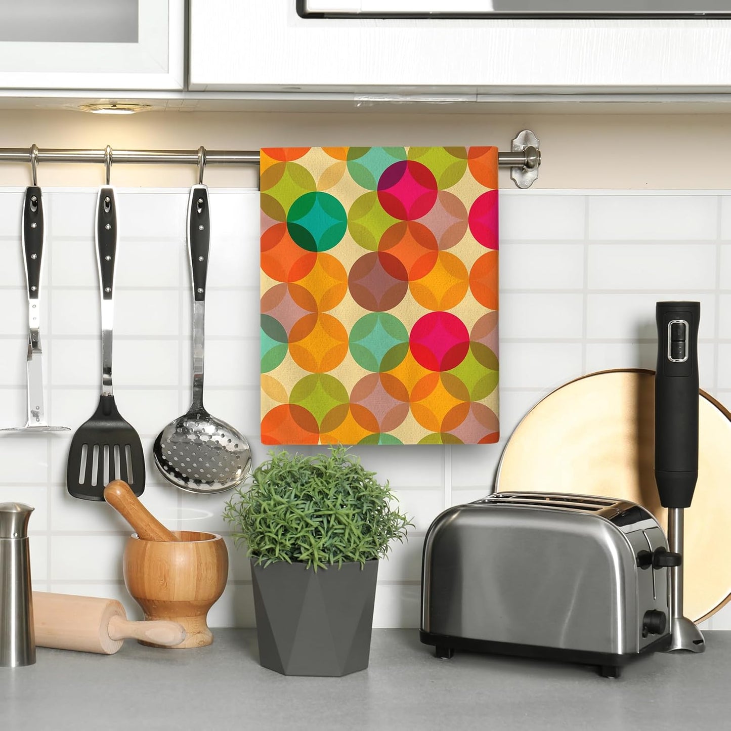 Mid Century Modern Retro Kitchen Towels Decorative Set of 2, Soft Absorbent Dish Towels for Drying Dishes, Colorful Hand Towels Tea Towels for Kitchen Bathroom Farmhouse Home Decor