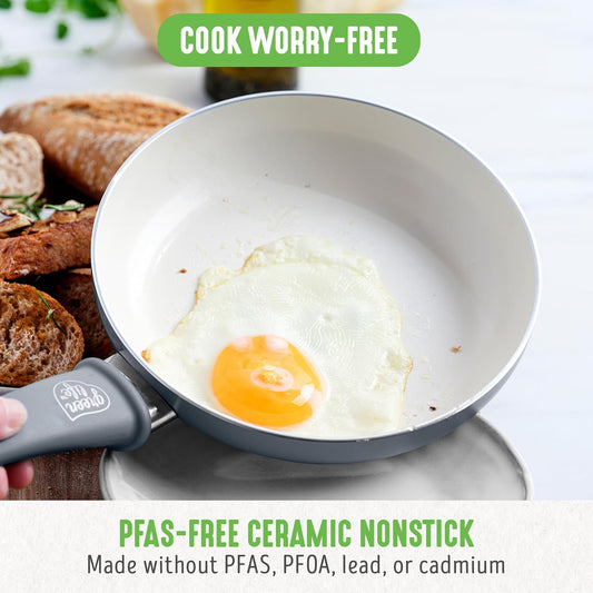 GreenLife Non Stick Fry Pan Set (7" & 10"), Non-Toxic PFAS-Free Ceramic Skillets, Dishwasher & Oven Safe, Egg Omelet Frying Pans, Stay- Cool Handles, Kitchen Home Cooking Essentials, Gray