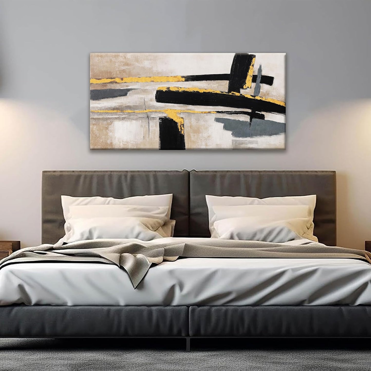 QSQ Abstract Wall Art Canvas Wall Art Decor Black And Gold Wall Art Paintings Abstract Wall Decor Artwork Pictures For Bedroom Bathroom Office Home Decor Can Be Hung Directly 20" X 40"