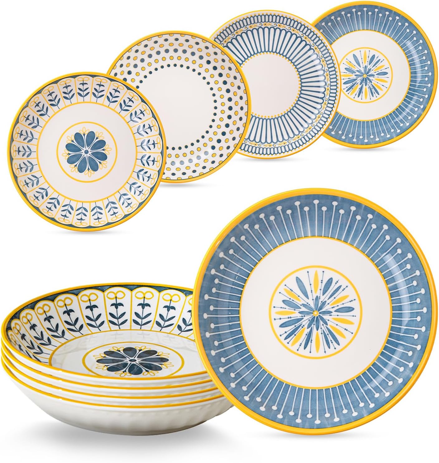 Yeacccng Pasta Bowls Set of 4, 24 Oz Ceramic Salad Bowls, 8 Inch Colorful Serving Bowls for Pasta,Salad,Oatmeal,Fruit, Easy to Clean, Dishwasher & Microwave Safe,Scratch-Resistant, Lead-Free