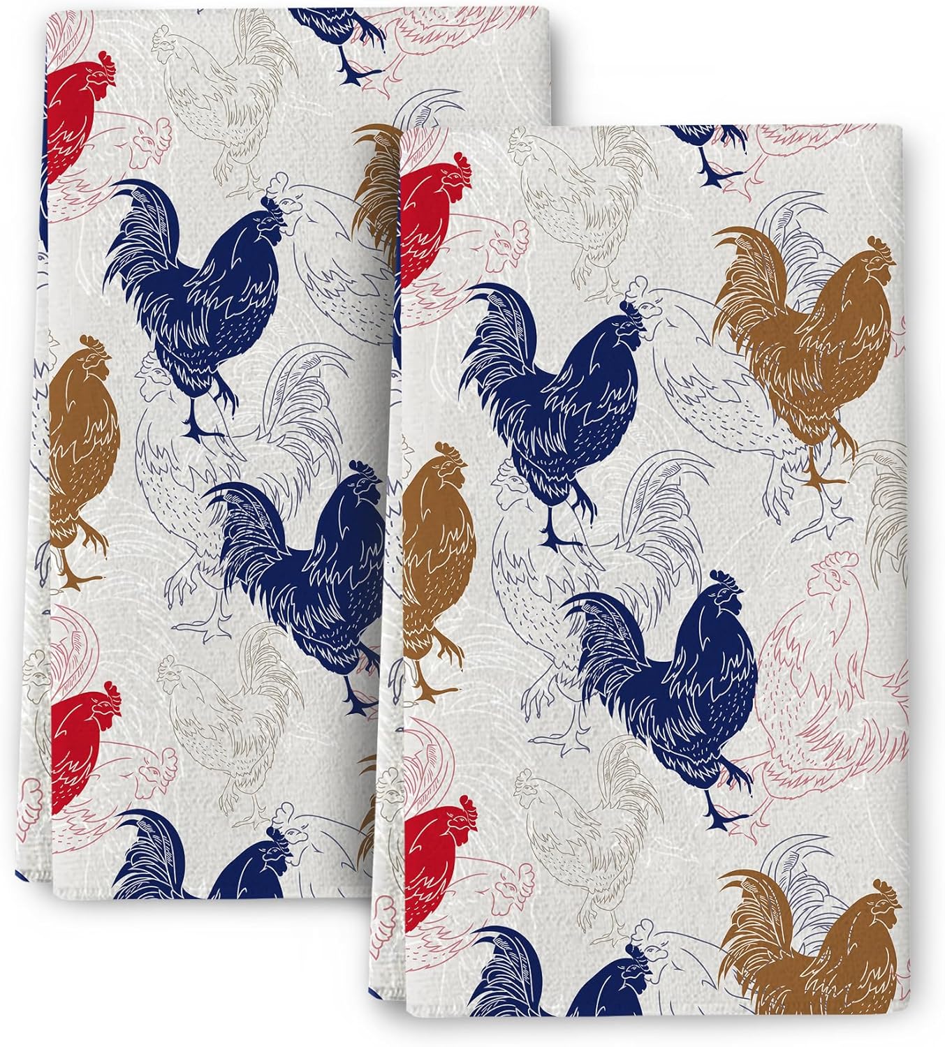 Rooster Chicken Kitchen Towel Set of 2 Soft Absorbent Decorative Hand Towels Farmhouse Kitchen Decor Tea Towels Farmhouse Dish Towels for Kitchen Drying Bathroom Holiday Home Decor 16"x24"