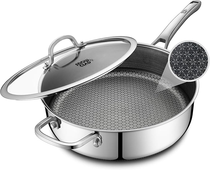 Frying Pans Nonstick with Lid,Hybrid Non Stick 6.5 Quart Saute pan,PFOA Free Cookware,12.5 inch Stainless Steel skillet, Dishwasher and Oven Safe,Works on Induction,Ceramic and Gas Cooktops