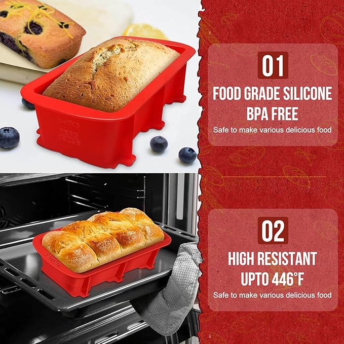 Walfos Silicone Bread Loaf Pan, 9 x 5 inch Non-Stick Silicone Loaf Pans For Baking Set of 2, Perfect For Bread, Cake, Meatloaf, Dishwasher Safe