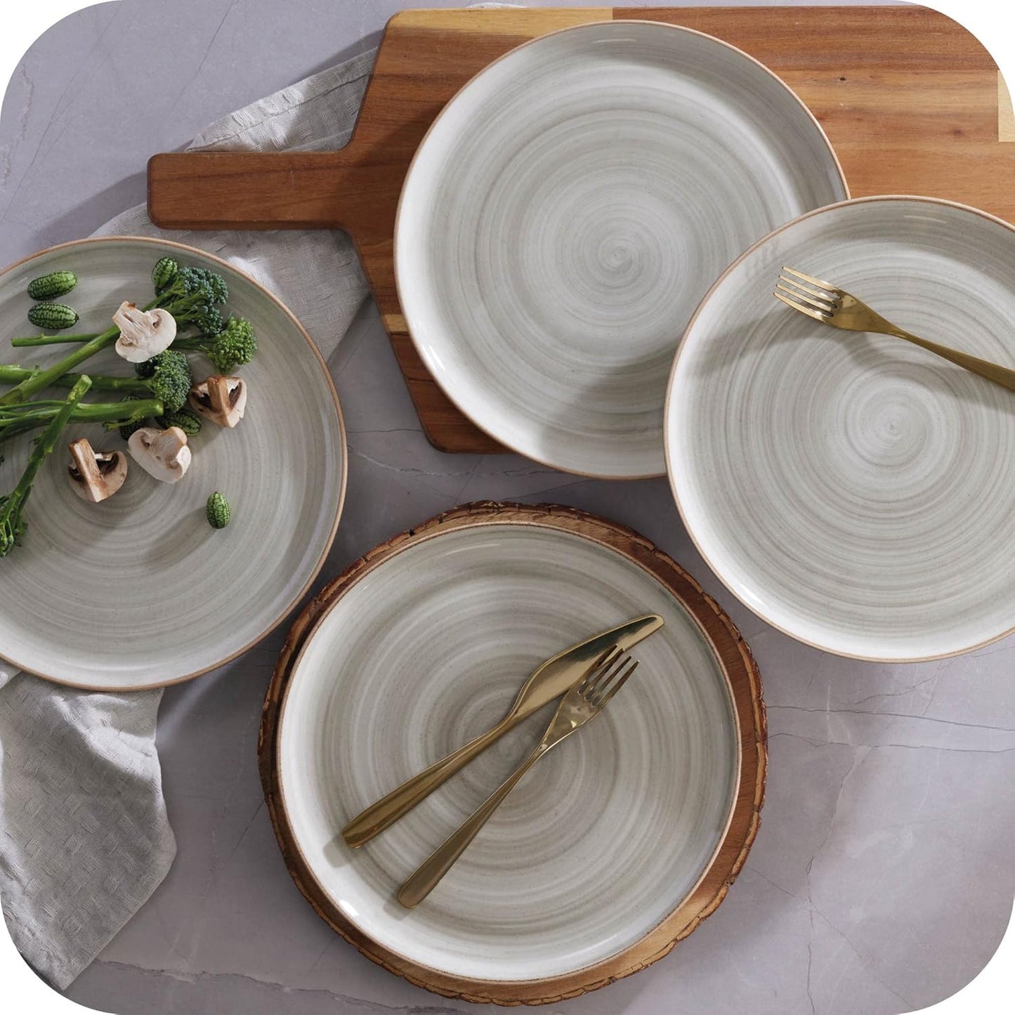 Corona 4 plates Set | Gray Caoba 11.1in | Service for 4|Ceramic| Hand Painted| Set 4 platos Pandos|Cerámica