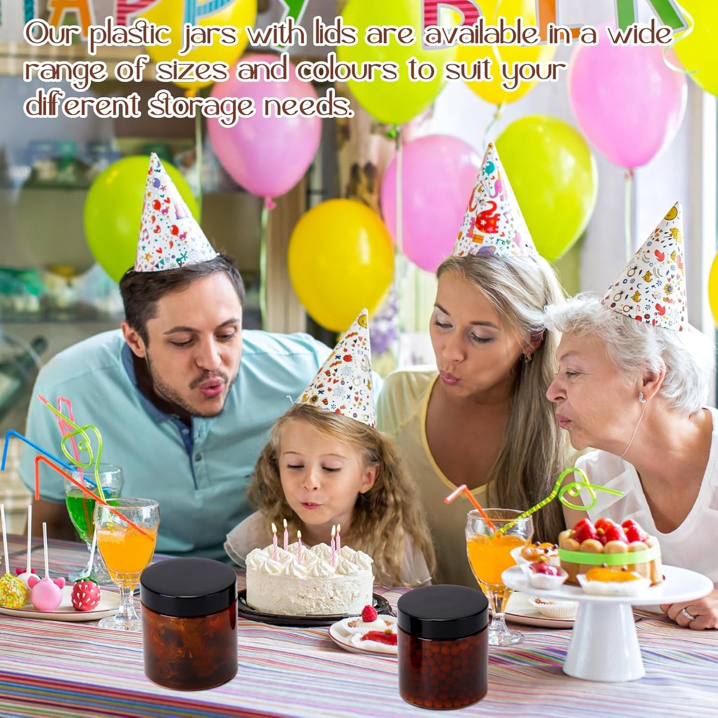 SATINIOR 6 Pack 8 oz Plastic Jars Containers with Lids Wide-mouth Refillable Leakproof Reusable Round Empty Jars for Travel Cosmetic Dry Food Spice Cookie Candy Home Kitchen Organizing(Amber)