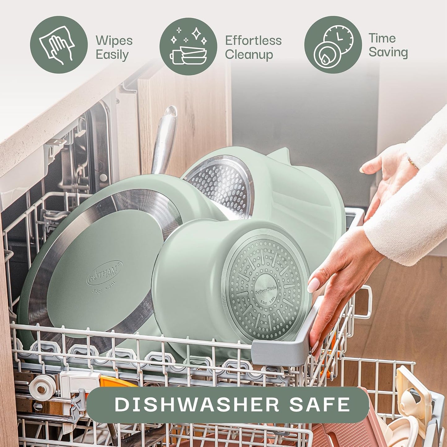 Gotham Steel 5 Qt Dutch Oven Pot with Lid, Nonstick Ceramic Dutch Oven Stock Pot Perfect Bread Baking, Stovetop Oven & Dishwasher Safe, Sage Green