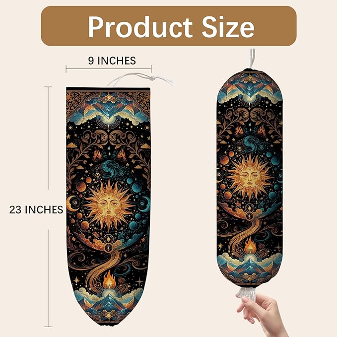 Plastic Bag Holder Dispenser, Plastic Grocery Bag Organizer & Wall Mount Paper Trash Bags Saver Storage for Kitchen Home Pantry Decor, Sun Kitchen Decor