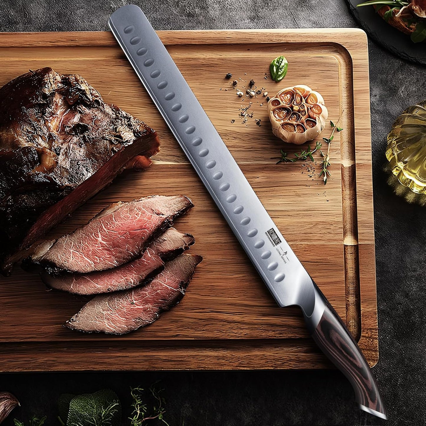 HOSHANHO Carving Knife 12 Inch, Japanese High Carbon Steel Slicing Knife with Ergonomic Pakkawood Handle, Razor Sharp Brisket Knives for Meat Cutting, BBQ, Turkey