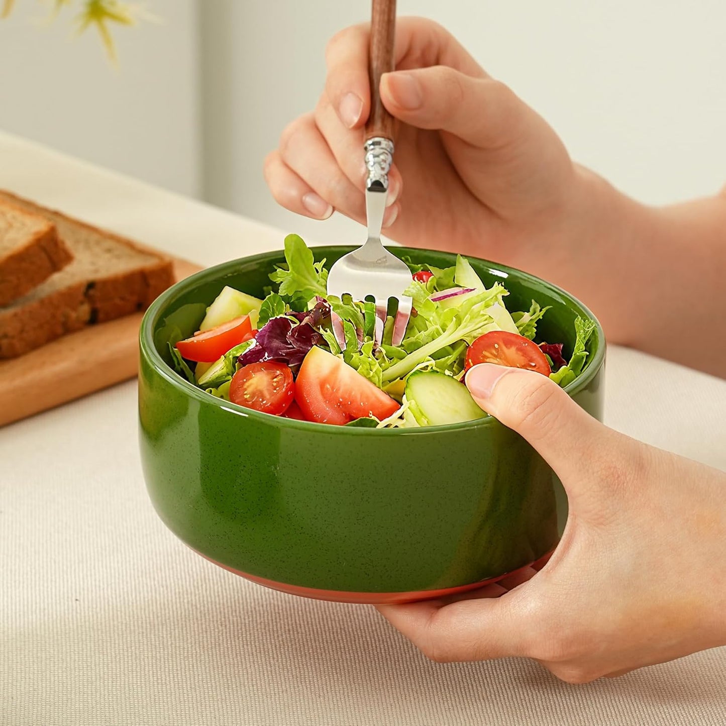 Stoneware Cereal Bowls Set of 4, 6 Inch Deep Bowl for Oatmeal, Soup, Ceramic Bowls Sets, Microwave Safe, Dishwasher Safe, Versatile for All Seasons, Forest Glaze Green