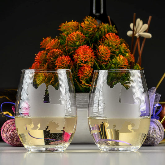 Yorkshire Terrier Stemless Wine Glasses (Set of 2) - Unique Gift for Dog Lovers - Hand Etched with Breed Name on Bottom