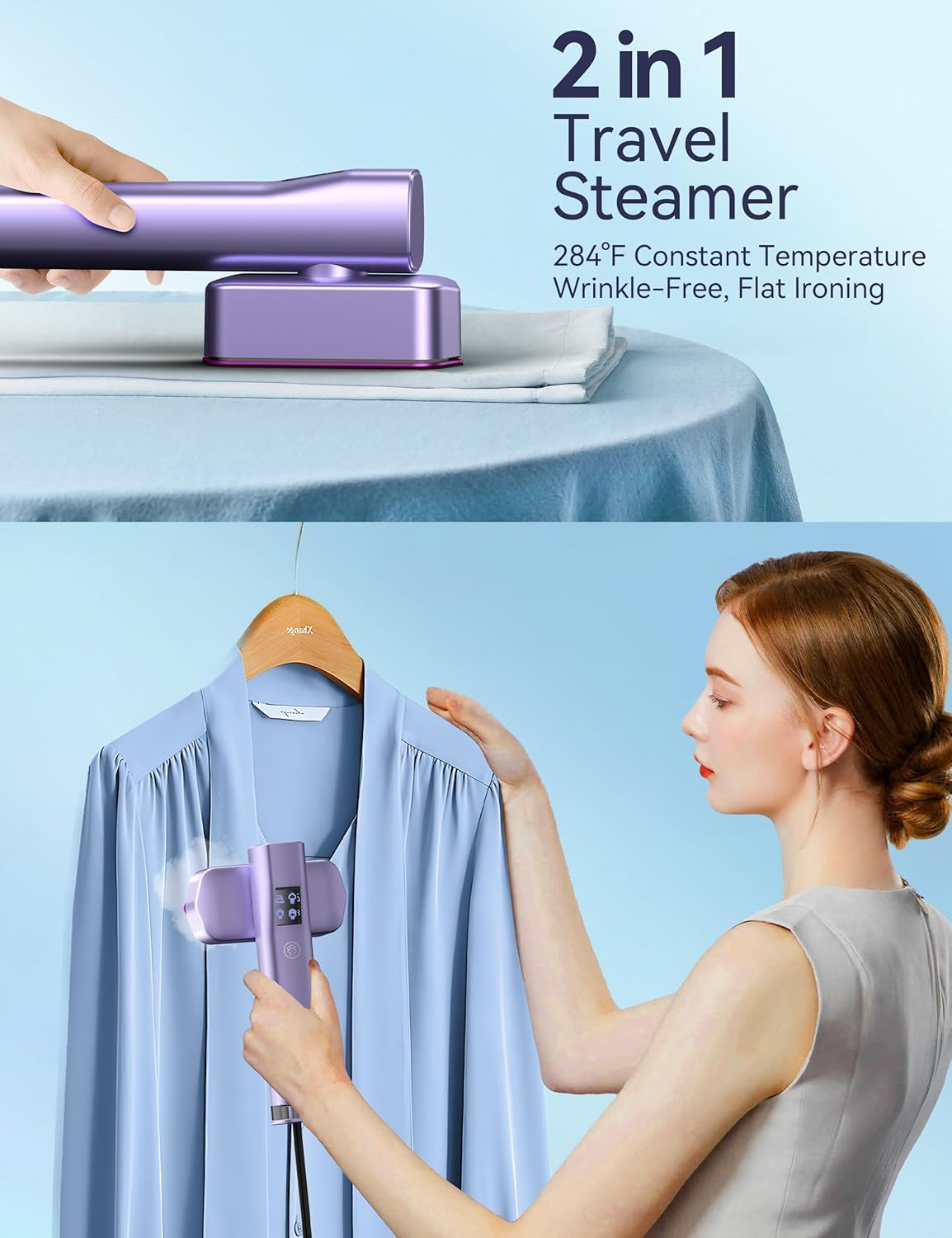 Steamer for Clothes,Sundu Portable 2-in-1 Steamer & Iron,15s Heat-up,100ml Tank,Ironing Gloves,20 Min Steam,Wrinkle Remover,Garment Steamer for Travel & Home(Dreamy Purple)