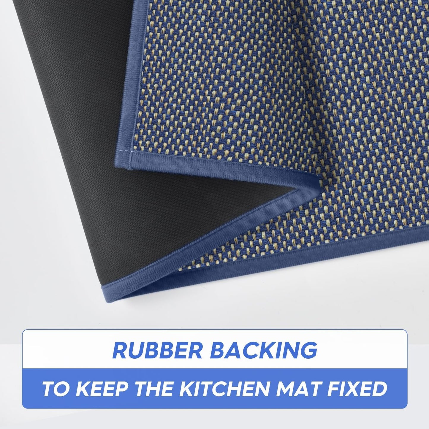 Artoid Mode Washable Non-Slip Rubber Backing Kitchen Rugs Blue Doormat, Absorbent Kitchen Floor Mats in Front of Sink Kitchen Mats for Floor Home Decor 17x47 Inch