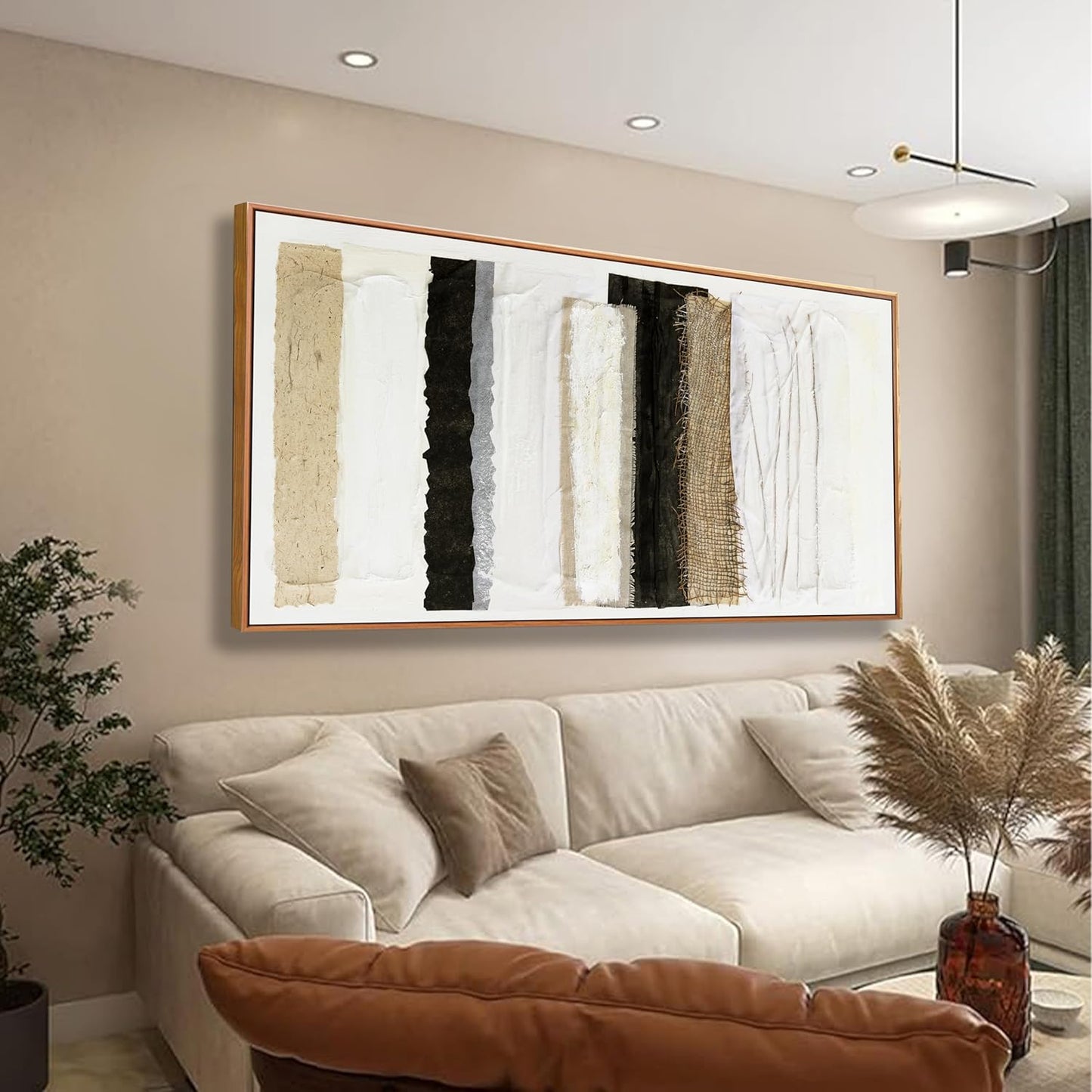 Framed Abstract Canvas Wall Art Decor Home Decor Large Wall Art Prints Wall Decorations Multicolor Overlapping Strips Framed Artwork Parting for Living Room Wall Bedroom Kitchen Office Decor 29"×58"