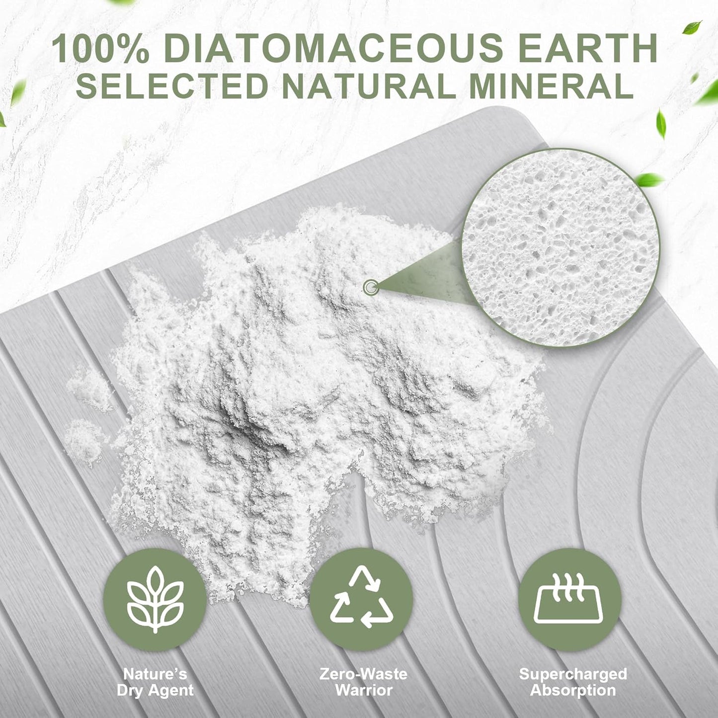 Large Stone Drying Mat for Kitchen Counter, 24" × 16" Diatomite Dish Drying Mat, Quick Dry Stone Mats, Ultra Absorbent Natural Diatomaceous Earth Mats for Dished, Bottles, Light Grey