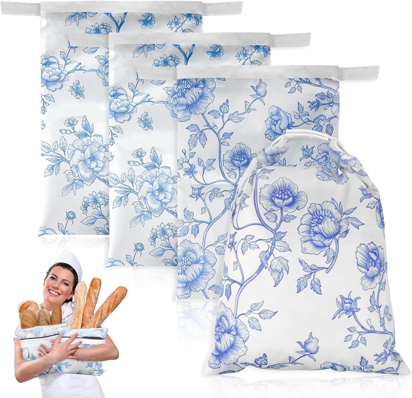 4 Pcs Bread Bags for Homemade Bread 17" x12" Reusable Sourdough Storage Bags with Foodgrade TPU Lining Food Wraps to Keeping Fresh Loaf Fresh Freezer Baker Baking Supplies (Blue)