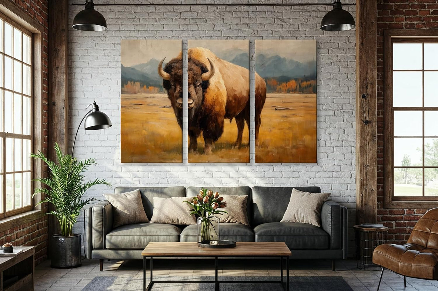 Wildlife Canvas Prints - Wild Animals Home Decor - Medium, Large, and Extra Large Wall Art for Living Room, Bathroom, Kitchen (American Titan, 31L" x 47W" - 3 Panels)