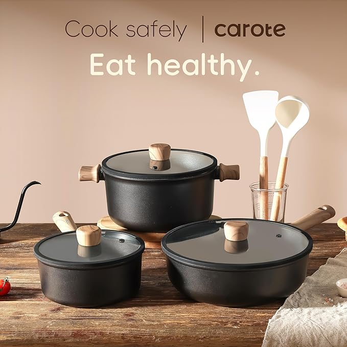 CAROTE Nonstick Soup Pot With Lid, 4.5Qt Non Stick StockPot Large Cooking Pot with Lid, Titanium - containing Soup Pot, Induction Compatible, PFOA/PFOS Free