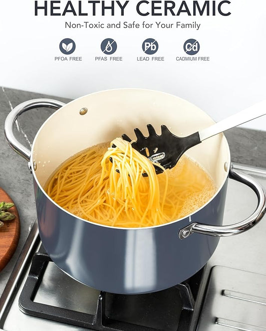 MICHELANGELO 6 QT Ceramic Stock Pot with Lid, Nonstick Stockpot with Glass Lid, Induction Cooking Pot for Soups, Stews, Oven Safe - 6QT, Purple