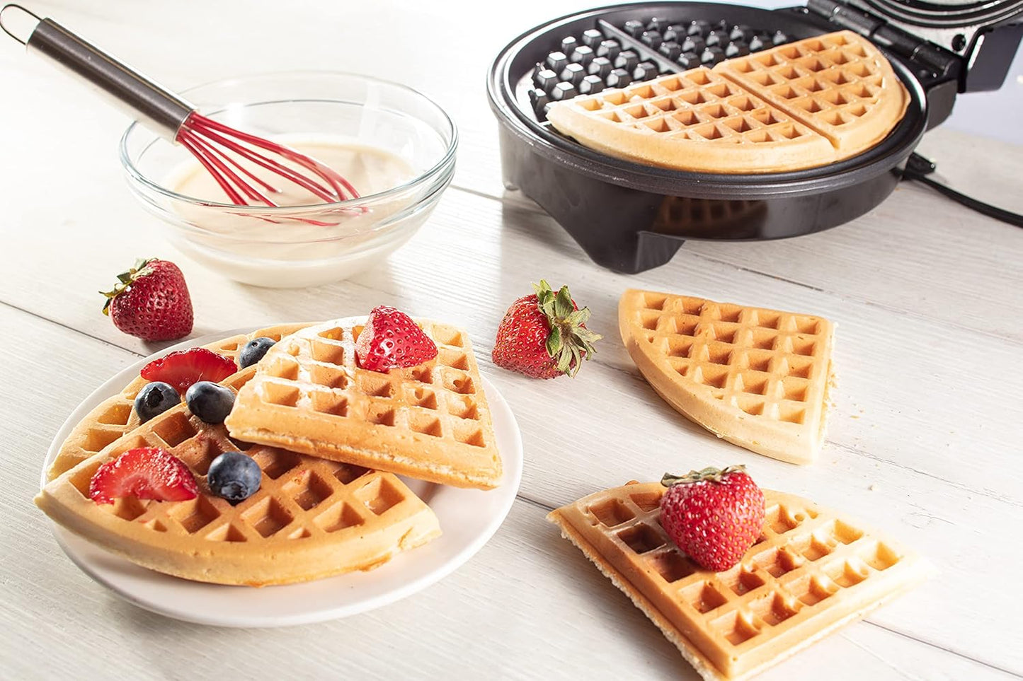 Waffle Maker by Cucina Pro- Griddle Makes 7 Inch Thin, American Style Waffles for Holiday Breakfast- NonStick Waffler Iron w Adjustable Temperature Control, Easy to Use Kitchen Essential, Xmas Gift