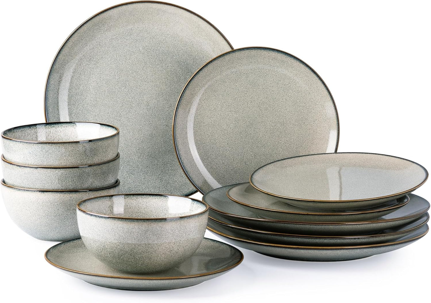 GBHOME Ceramic Dinnerware Sets for 4, 12 Pieces Stoneware Plates and Bowls Sets, Reactive Glaze Dishes -Scratch Resistant, Dishwasher&Microwave Safe
