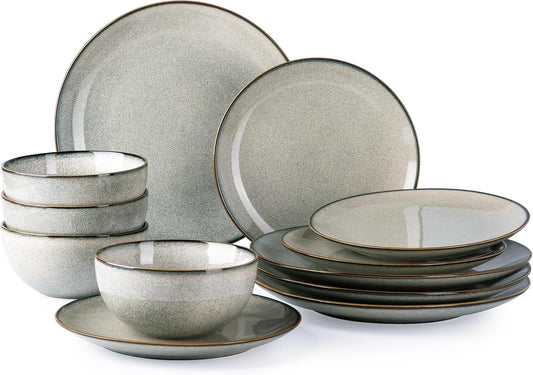 GBHOME Ceramic Dinnerware Sets for 4, 12 Pieces Stoneware Plates and Bowls Sets, Reactive Glaze Dishes -Scratch Resistant, Dishwasher&Microwave Safe