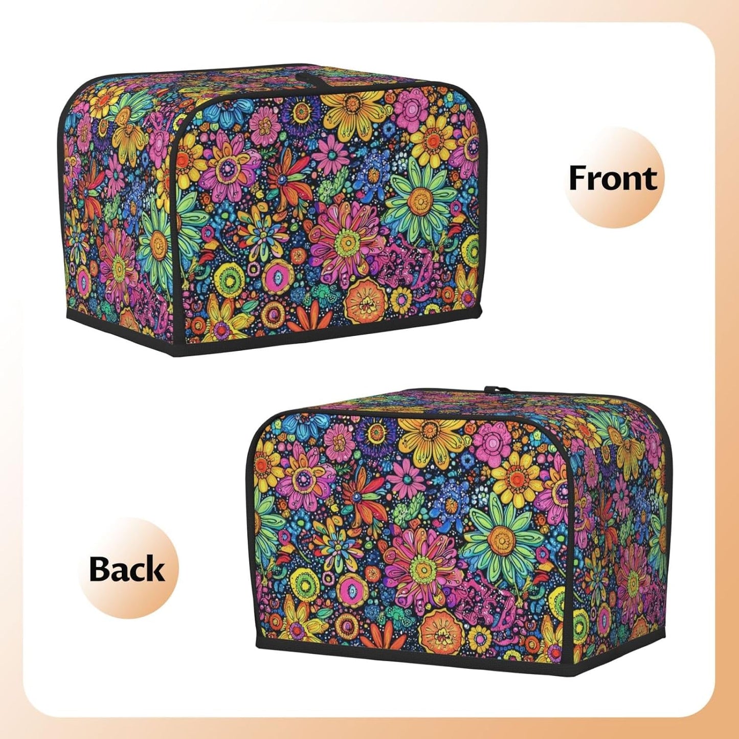 Toaster Cover 2 Slice Colorful Flower Art Kitchen Small Appliance Covers with Pockets Dust and Fingerprint Protection