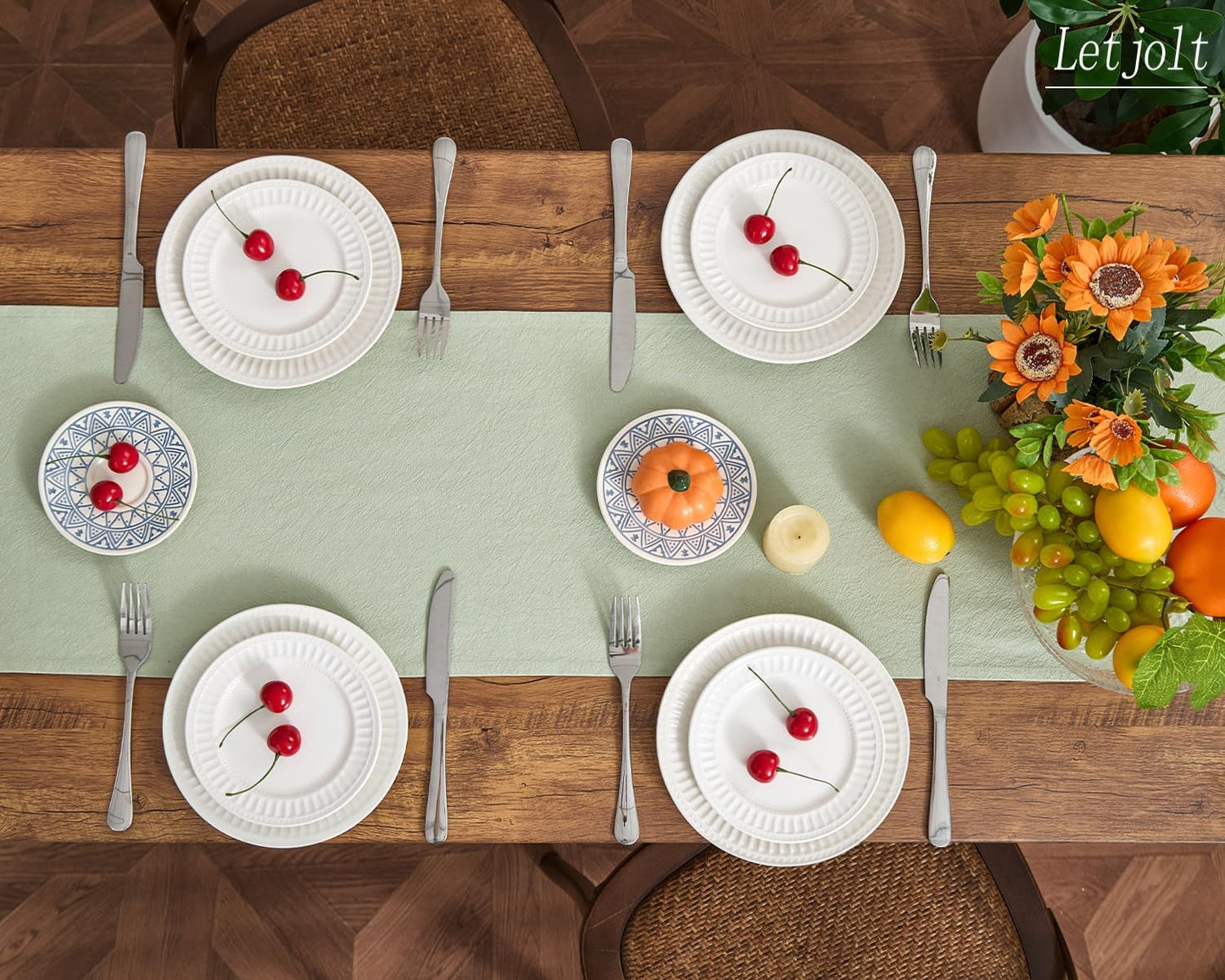 Letjolt Sage Green Table Runner 72 Inches Rustic Farmhouse Table Runner Cotton Runner Plain Table Decor