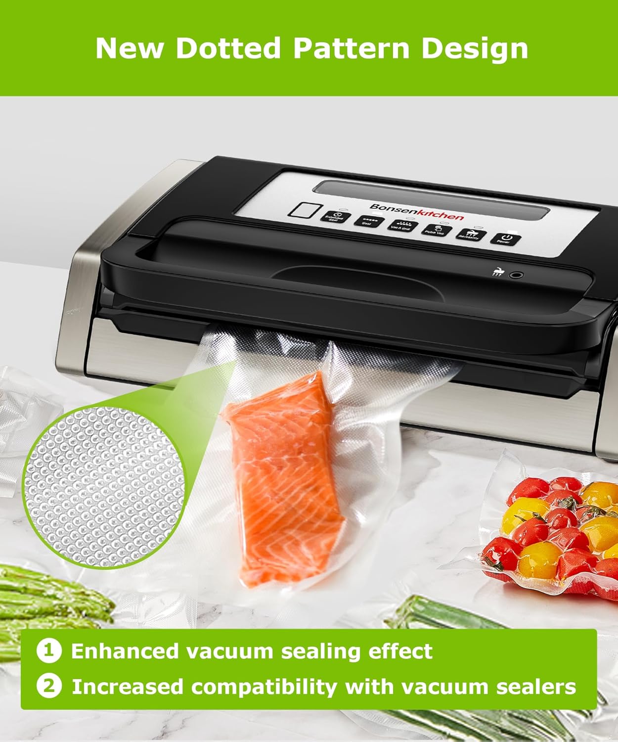 [2025 Upgraded] Bonsenkitchen 6 Rolls 8" x 16' Vacuum Sealer Bags for Food with a Color Box, Easy to Store, Commercial Grade, BPA Free, Great for Food Storage or Sous Vide, VB20