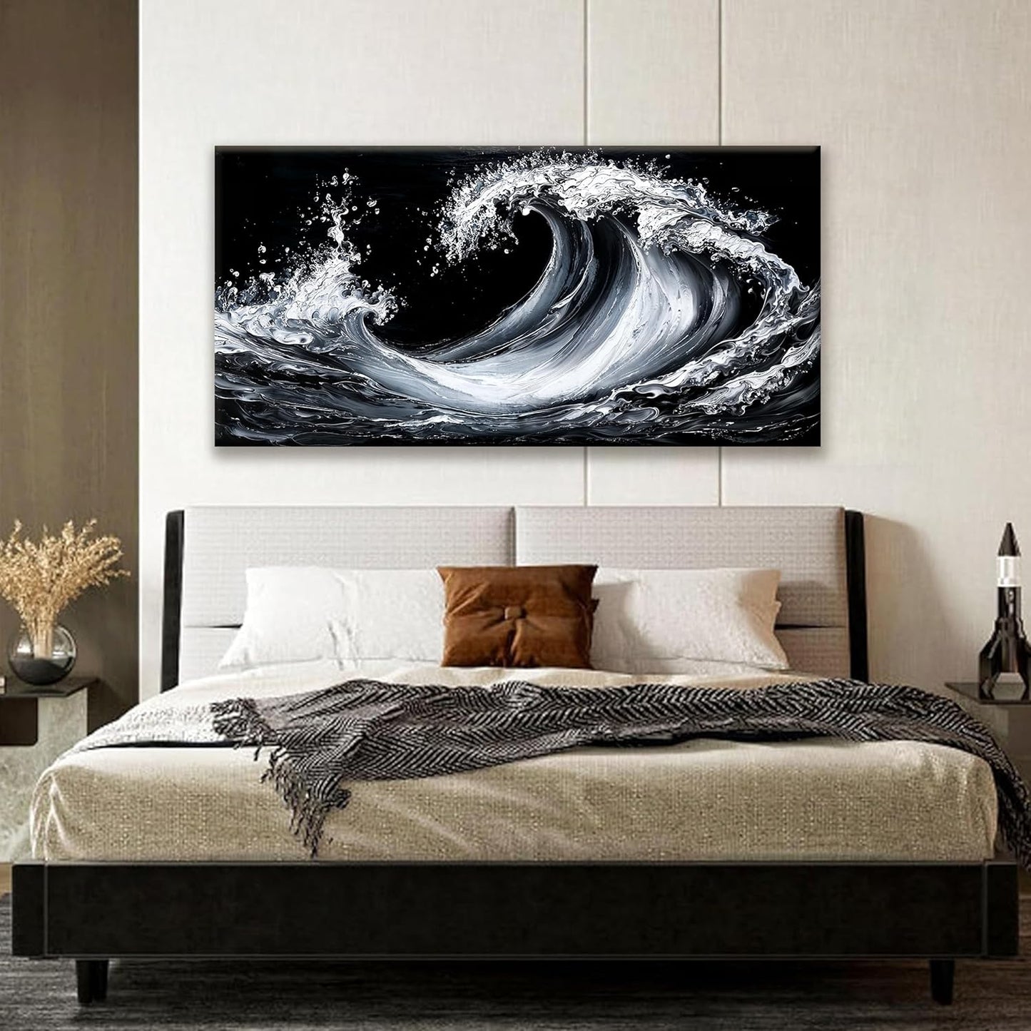 Suconvng White Sea Wave Abstract Wall Art For Living Room Artwork Canvas Art Wall Decor Painting Abstract Wall Decor Print Picture For Bedroom Office Hotel Decoration 24 X 48 Inch