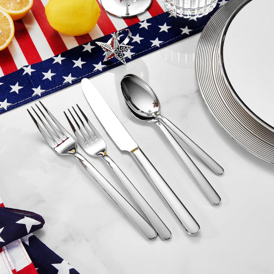 KEAWELL Premium Lucent Silverware Set, 20-Piece Mirror-Polished 18/10 Stainless Steel Flatware, Dishwasher Safe for Refined Dining and Entertaining (20, Silver)
