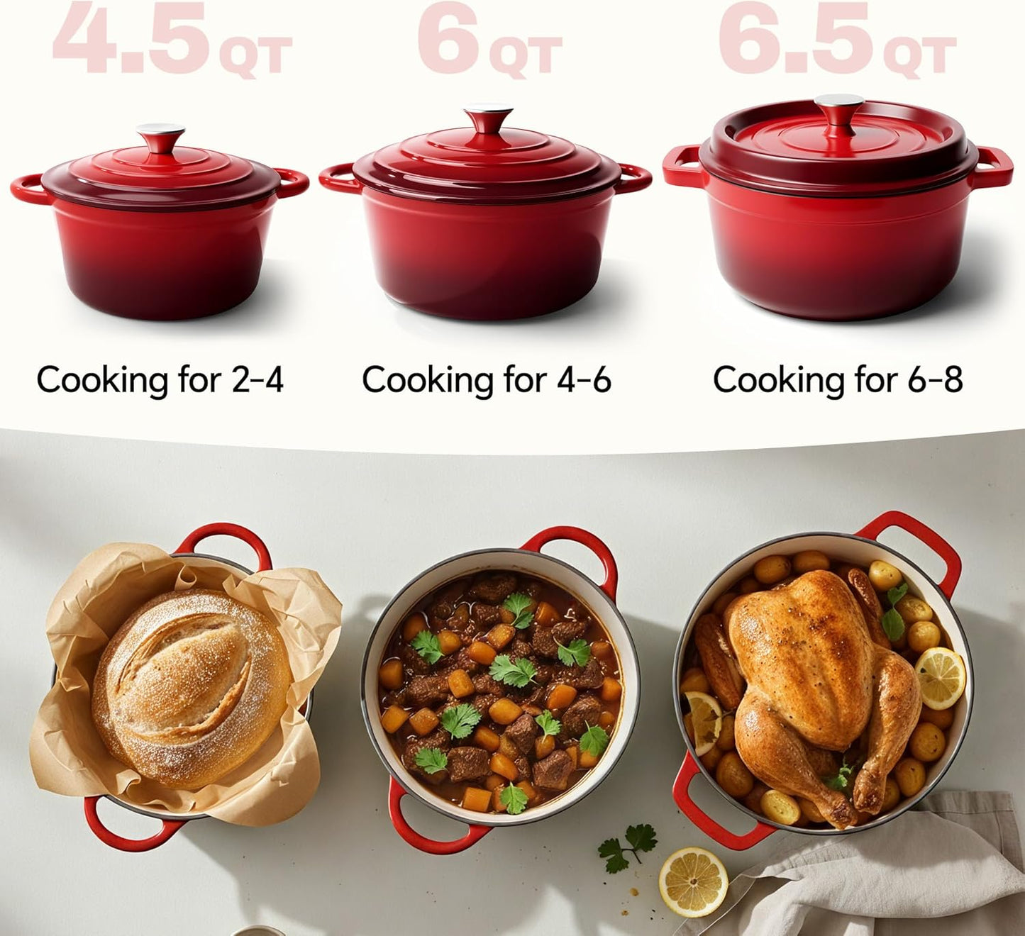 4.5 Quart Dutch Oven Pot with Lid, Non Stick Enameled Cast Iron Dutch Oven for Bread Baking,Heavy-Duty, Oven Safe Ceramic Cookware Up to 500°F for Baking, Braising, Stews, Roasting, Red