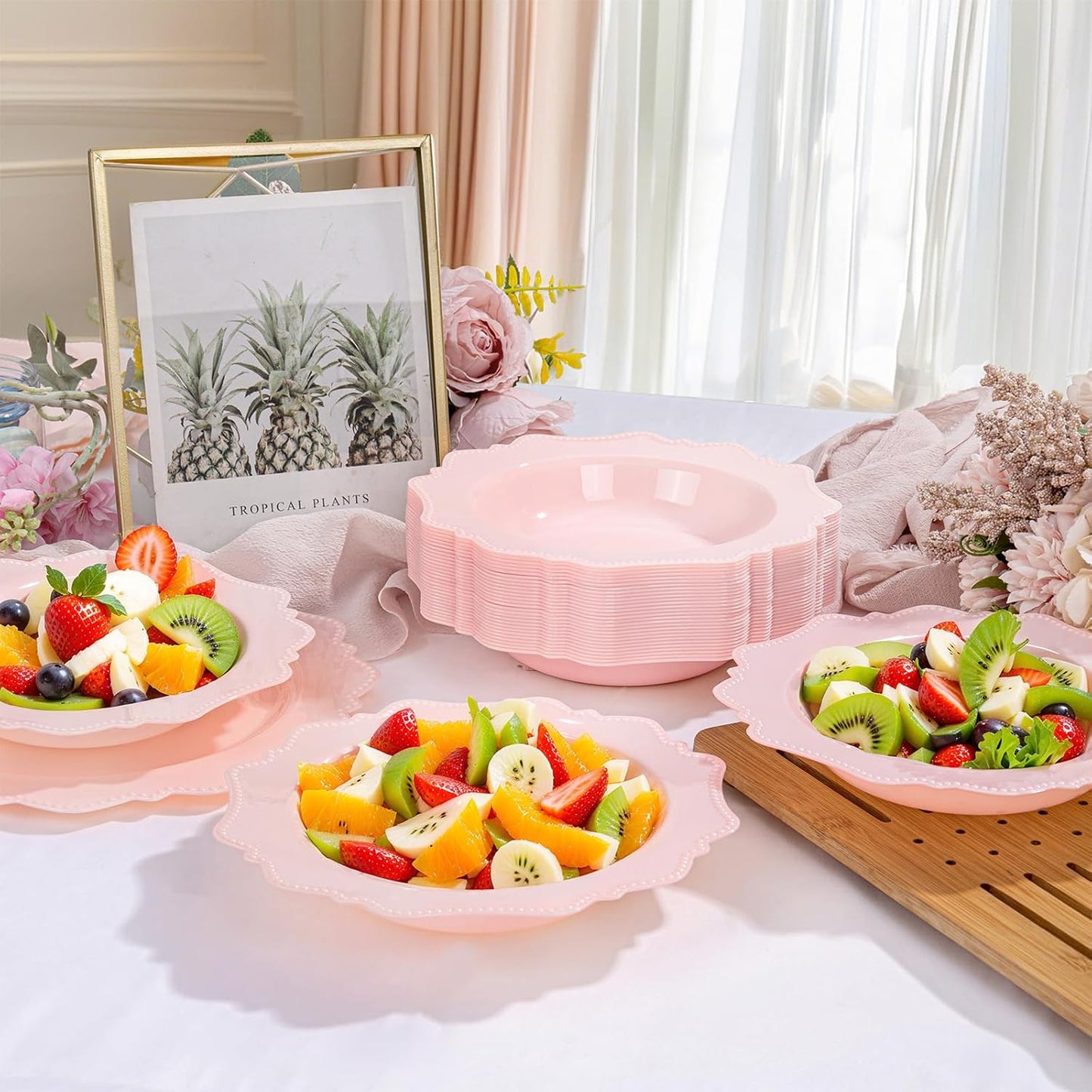 COLOSUS Pink Plastic Party Bowls (60 Pack) 12 Oz Disposable Soup/Salad Bowl, Fancy Shatterproof Dinnerware for Easter, Catering, Holidays, Weddings, and Everyday Use