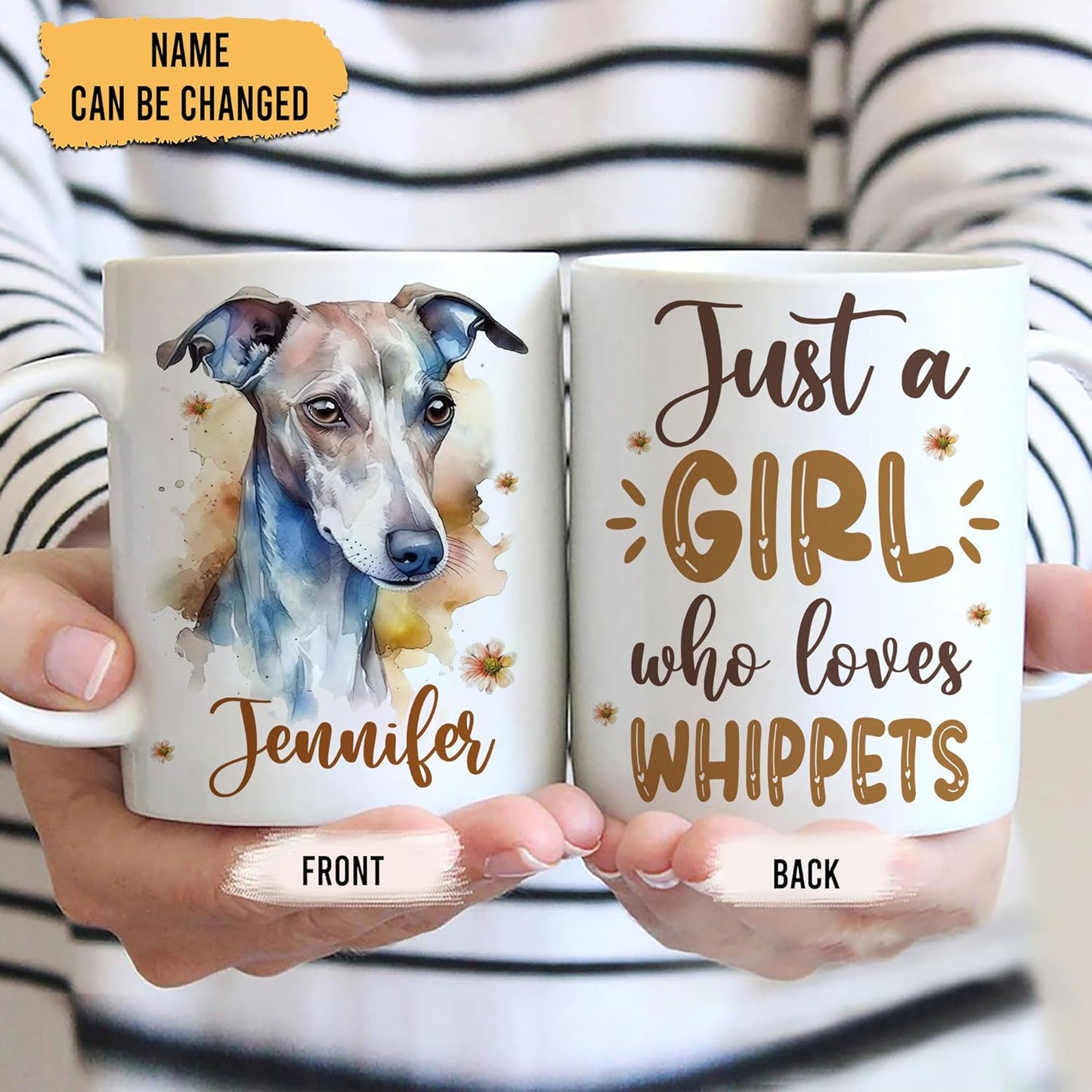 Hyturtle Personalized Gifts Whippet Lover - Just A Girl Who Loves Whippets Custom Name Ceramic Coffee Mug Cup 11oz - Idea Cute Dog Lover Gifts For Women, Girl Daughter On Birthday, Christmas
