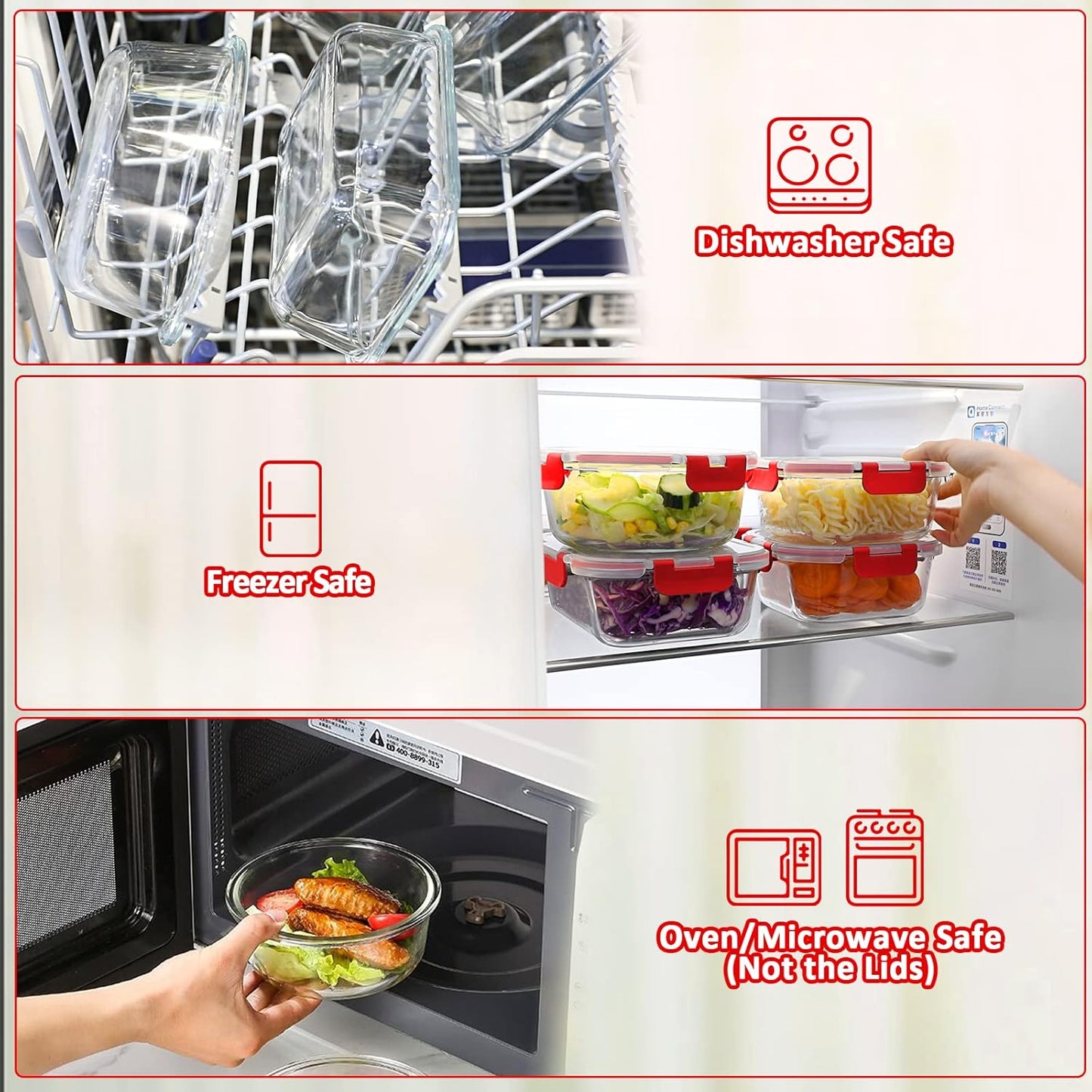 M MCIRCO 30 Pieces Glass Food Storage Containers with Upgraded Snap Locking Lids,Glass Meal Prep Containers Set - Airtight Lunch Containers, Microwave, Oven, Freezer and Dishwasher Friendly, Red