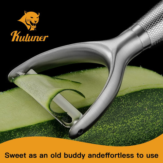 KULUNER Y-Type Vegetable Peeler, Silver Chrome Finish, 304 Stainless Steel Blade, Ultra Sharp Potato Peeler for Apples, Carrots, Heavy Duty Kitchen Peeler