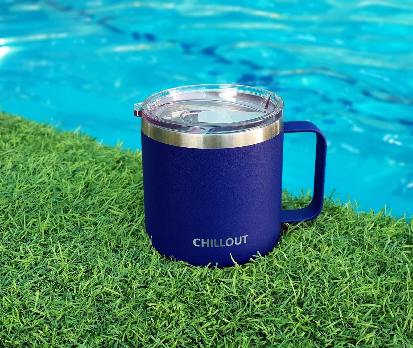 CHILLOUT LIFE Stainless Steel 16 oz Vacuum Insulated Coffee Mug with Handle and Lid, Large Thermal Camping Coffee Mug Cup with Durable Sliding Top for Men & Women - Keeps Beverages Hot/Cold