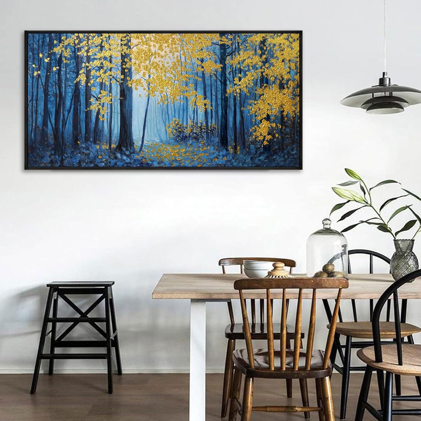 KLAKLA Blue and Gold Tree Wall Art - Birch Tree Forest Painting Pictures Framed Artwork for Living Room Bedroom Office Canvas Print Art Gorgeous Landscape Wall Art Home Decoration - 48x24 Inches