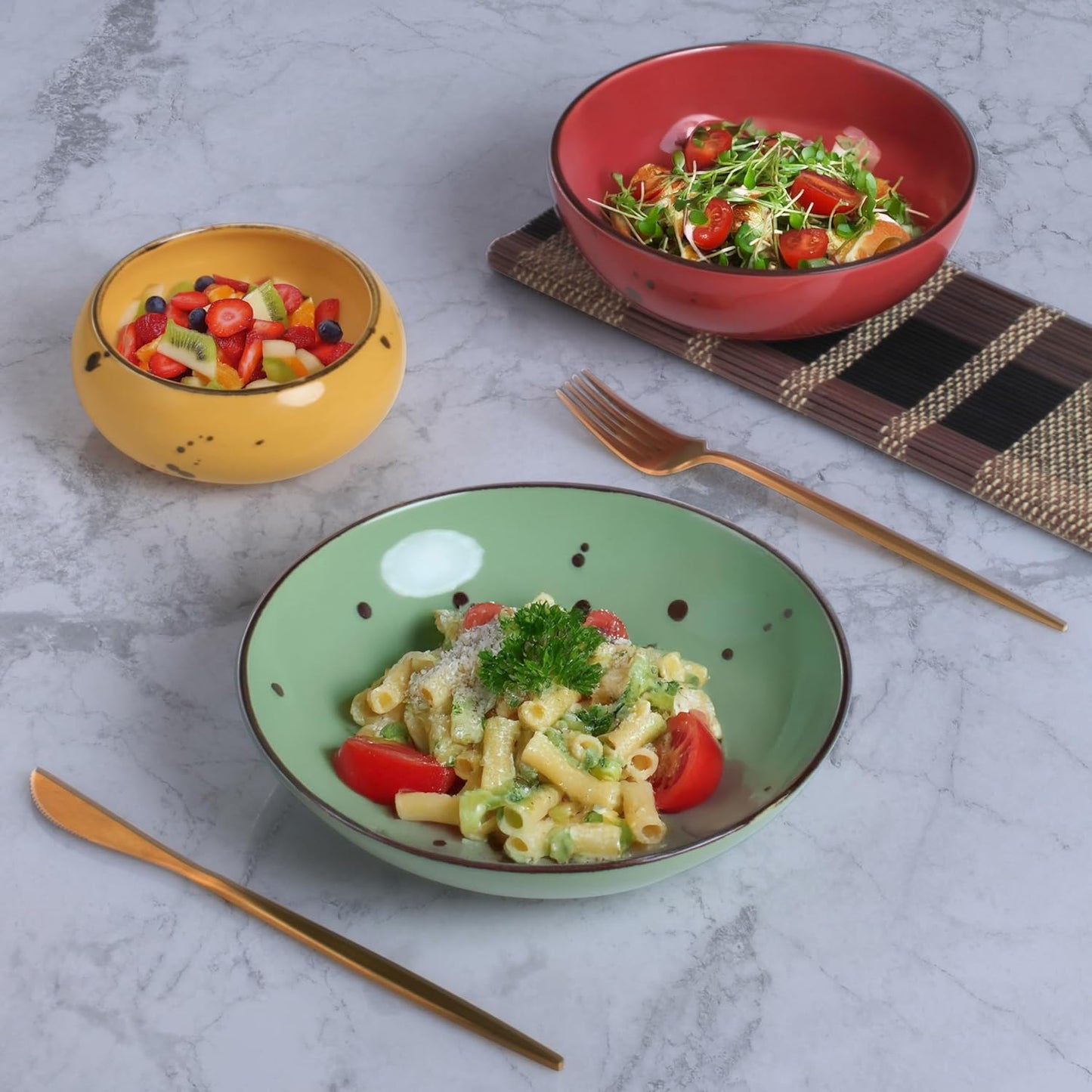 Esfour 8 Inch Porcelain Pasta Bowl, 23.6 Ounces Salad Bowls, Microwave & Dishwasher Safe, Sturdy & Stackable, Set of 6 Ceramic bowls Plates Set, Wide Shallow salad Bowls Set, Vivid Assorted Colors