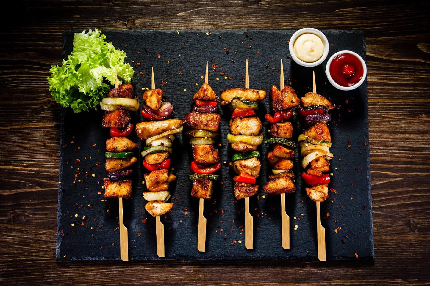 200 PCS Bamboo Skewers for Appetizers, 10 Inch Toothpicks, Cocktail Picks for Drinks, Fruit Kababs, Sausage, Barbecue Snacks, Natural Wooden Paddle Skewer Mini Food Sticks, Charcuterie Accessories