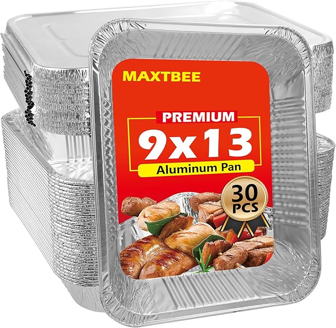 9x13 Aluminum Foil Pans with Lid, 30 Pack Disposable Trays Half Size Heavy Duty Tin Pans Deep Food Containers For Cooking, Meal Prep, Baking, Roasting, Chafing, Heating or Steam Table